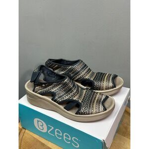 Bzees Sandals Womens 11 Navy Stellar Metallic Stripe Wedge Slingback G8777F2400